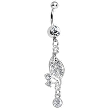 Load image into Gallery viewer, Clear Gem Sprouting Petals Flower Dangle Belly Ring
