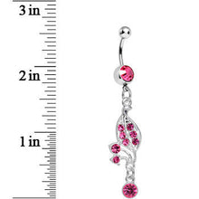Load image into Gallery viewer, Pink Gem Sprouting Petals Flower Dangle Belly Ring
