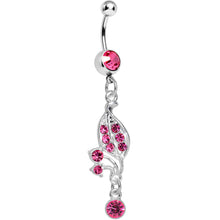 Load image into Gallery viewer, Pink Gem Sprouting Petals Flower Dangle Belly Ring
