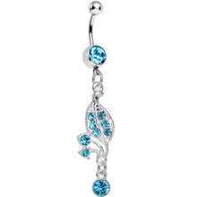 Load image into Gallery viewer, Aqua Gem Sprouting Petals Flower Dangle Belly Ring
