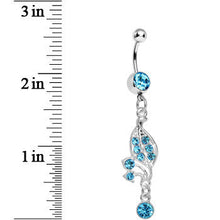 Load image into Gallery viewer, Aqua Gem Sprouting Petals Flower Dangle Belly Ring
