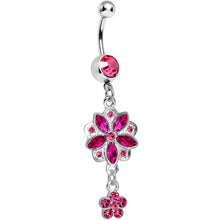 Load image into Gallery viewer, Pink Gem Child of Flower Double Dangle Belly Ring
