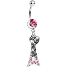 Load image into Gallery viewer, Pink Gem Eiffel Tower of Love Dangle Belly Ring
