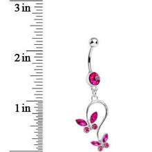 Load image into Gallery viewer, Pink Gem Love Butterfly Dangle Belly Ring
