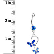 Load image into Gallery viewer, Blue Gem Love Butterfly Dangle Belly Ring
