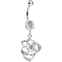 Load image into Gallery viewer, Crystalline Gem Heavenly Hollow Rose Flower Dangle Belly Ring
