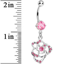 Load image into Gallery viewer, Pink Gem Heavenly Hollow Rose Flower Dangle Belly Ring
