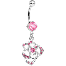 Load image into Gallery viewer, Pink Gem Heavenly Hollow Rose Flower Dangle Belly Ring
