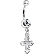 Load image into Gallery viewer, Clear Gem Hollow Cross Charm Double Dangle Belly Ring
