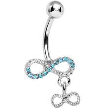 Load image into Gallery viewer, Aqua Gem Double Infinity Dangle Belly Ring

