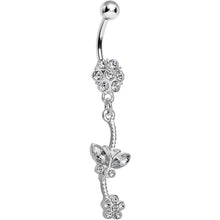 Load image into Gallery viewer, Clear Gem Delicate Delight Butterfly Flower Dangle Belly Ring
