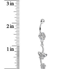 Load image into Gallery viewer, Clear Gem Delicate Delight Butterfly Flower Dangle Belly Ring
