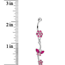 Load image into Gallery viewer, Pink Gem Delicate Delight Butterfly Flower Dangle Belly Ring

