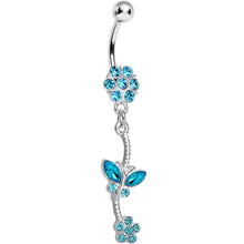 Load image into Gallery viewer, Aqua Gem Delicate Delight Butterfly Flower Dangle Belly Ring
