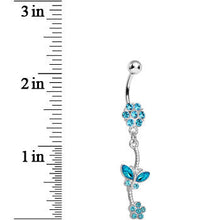 Load image into Gallery viewer, Aqua Gem Delicate Delight Butterfly Flower Dangle Belly Ring
