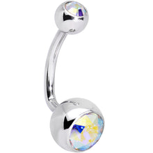 Load image into Gallery viewer, Double Aurora J-Curve Belly Ring Created with Crystals
