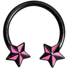 Load image into Gallery viewer, 14G 9/16 Black Pink Nautical Star Horseshoe Circular Barbell
