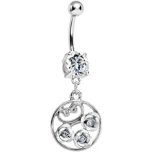 Load image into Gallery viewer, Clear CZ Triple Rose Flower Hoop Charm Dangle Belly Ring
