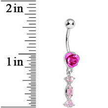 Load image into Gallery viewer, Rose Flower with Pink Gem Candy Wrapper Dangle Belly Ring
