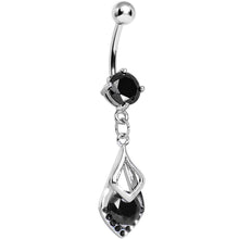 Load image into Gallery viewer, Black Gem Dazzling Princess Teardrop Dangle Belly Ring
