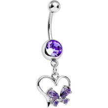 Load image into Gallery viewer, Purple Gem Delightfully Tied Up Heart Dangle Belly Ring
