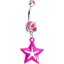 Load image into Gallery viewer, Double Pink Gem Simply Hollow Star Dangle Belly Ring
