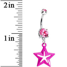 Load image into Gallery viewer, Double Pink Gem Simply Hollow Star Dangle Belly Ring
