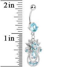 Load image into Gallery viewer, Aqua Gem Leafy Flower Teardrop Dangle Belly Ring
