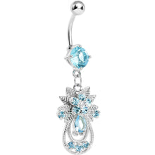 Load image into Gallery viewer, Aqua Gem Leafy Flower Teardrop Dangle Belly Ring
