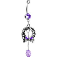 Load image into Gallery viewer, Purple Gem Antique Wreath with Bead Chain Drop Dangle Belly Ring
