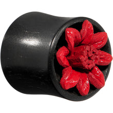 Load image into Gallery viewer, 7/16 Organic Double Flare Arang Wood Plug Red Leather Flower
