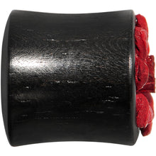 Load image into Gallery viewer, 7/16 Organic Double Flare Arang Wood Plug Red Leather Flower

