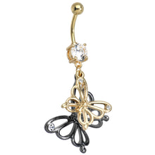 Load image into Gallery viewer, Crystalline Gem Gold Plated Dual Butterfly Dangle Belly Ring
