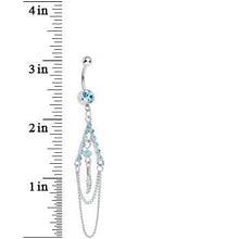 Load image into Gallery viewer, Aqua Gem Inverted V Bead and Chains Chandelier Belly Ring
