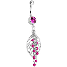 Load image into Gallery viewer, Pink Gem Delicate Beaded Leaf Dangle Belly Ring
