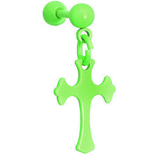 Load image into Gallery viewer, 16G Green Cross Tragus Cartilage Dangle Earring

