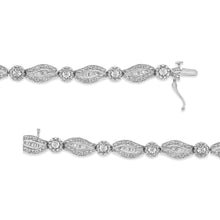 Load image into Gallery viewer, .925 Sterling Silver 1 cttw Diamond Double Leaf and Bezel Link Bracelet (I-J Clarity, I2-I3 Color) - Size 7.25"
