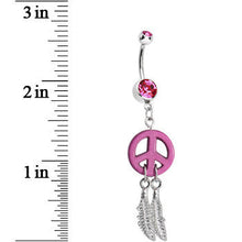 Load image into Gallery viewer, Pink Gem Peace Sign Dreamcatcher Dangle Belly Ring

