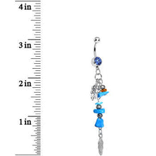 Load image into Gallery viewer, Blue Gem Turquoise Silver Feathers Native American Dangle Belly Ring
