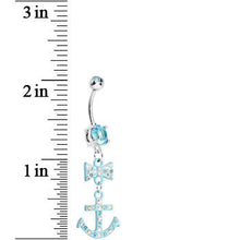 Load image into Gallery viewer, Aqua Double Gem Bow Tie Aqua Anchor Dangle Belly Ring
