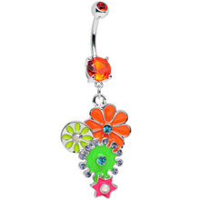 Load image into Gallery viewer, Orange Gem Bunches of Blossoms Colorful Flowers Dangle Belly Ring
