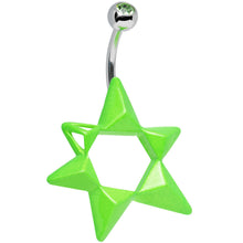 Load image into Gallery viewer, Green Gem Neon Modern Star of David Belly Ring
