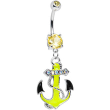 Load image into Gallery viewer, Yellow Aurora Gem Neon Black Tipped Anchor Dangle Belly Ring
