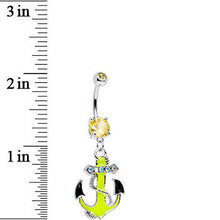 Load image into Gallery viewer, Yellow Aurora Gem Neon Black Tipped Anchor Dangle Belly Ring
