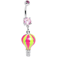Load image into Gallery viewer, Pink Gem Yellow and Pink Neon Hot Air Balloon Dangle Belly Ring
