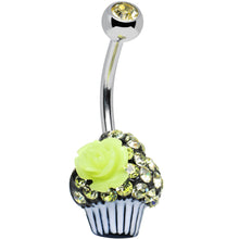 Load image into Gallery viewer, Yellow Gem Paved Rose Flower Topped Cupcake Belly Ring
