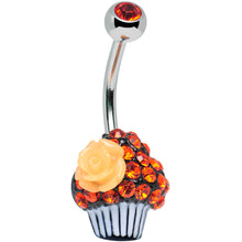 Load image into Gallery viewer, Orange Gem Paved Rose Flower Topped Cupcake Belly Ring
