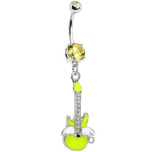 Load image into Gallery viewer, Double Yellow Gem Goddess of Rock Neon Guitar Dangle Belly Ring
