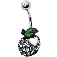 Load image into Gallery viewer, Clear Gem Paved Apple and White Heart Belly Ring
