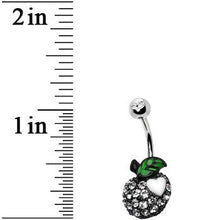 Load image into Gallery viewer, Clear Gem Paved Apple and White Heart Belly Ring
